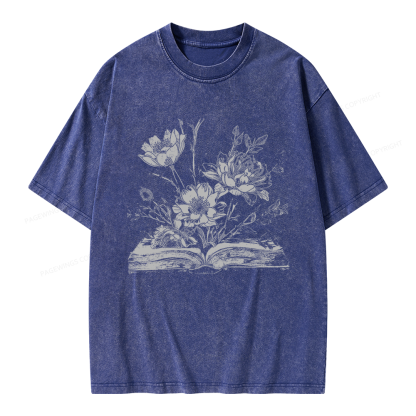 Pagewings Book and Flowers Unisex Washed T-shirt