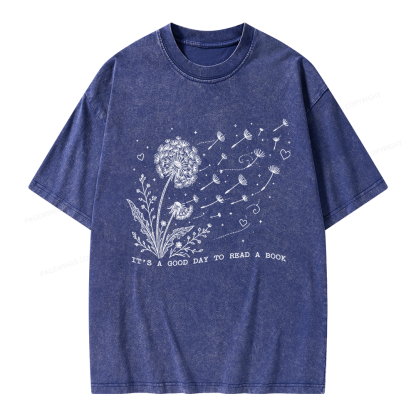 Pagewings It’s a Good Day to Read a Book Unisex Washed T-shirt