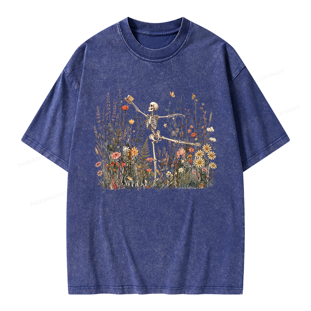 Pagewings Skeleton Reading Unisex Washed T-shirt