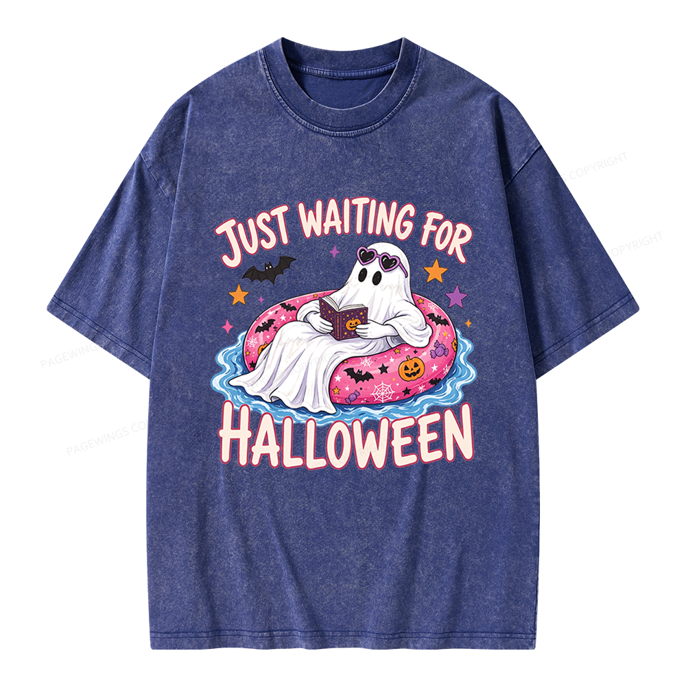 Pagewings Just Waiting for Halloween Unisex Washed T-shirt