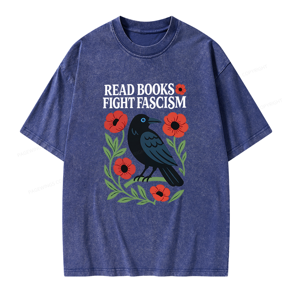 Pagewings Read Books Fight Fascism Unisex Washed T-shirt