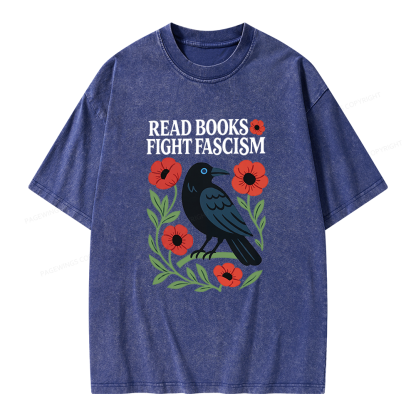 Pagewings Read Books Fight Fascism Unisex Washed T-shirt