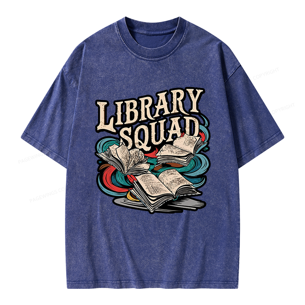 Pagewings Vintage Library Squad Unisex Washed T-shirt
