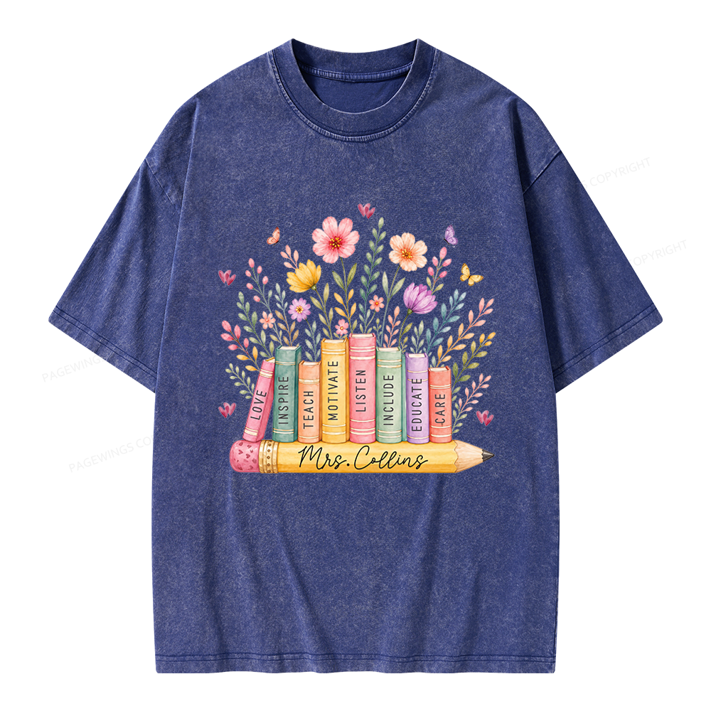 Pagewings Wildflower Books Unisex Washed T-shirt