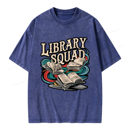 Pagewings Vintage Library Squad Unisex Washed T-shirt