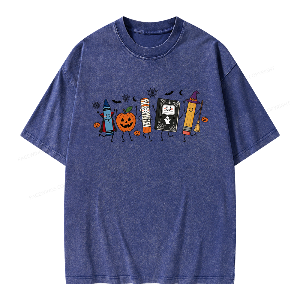 Pagewings Halloween Teacher Unisex Washed T-shirt
