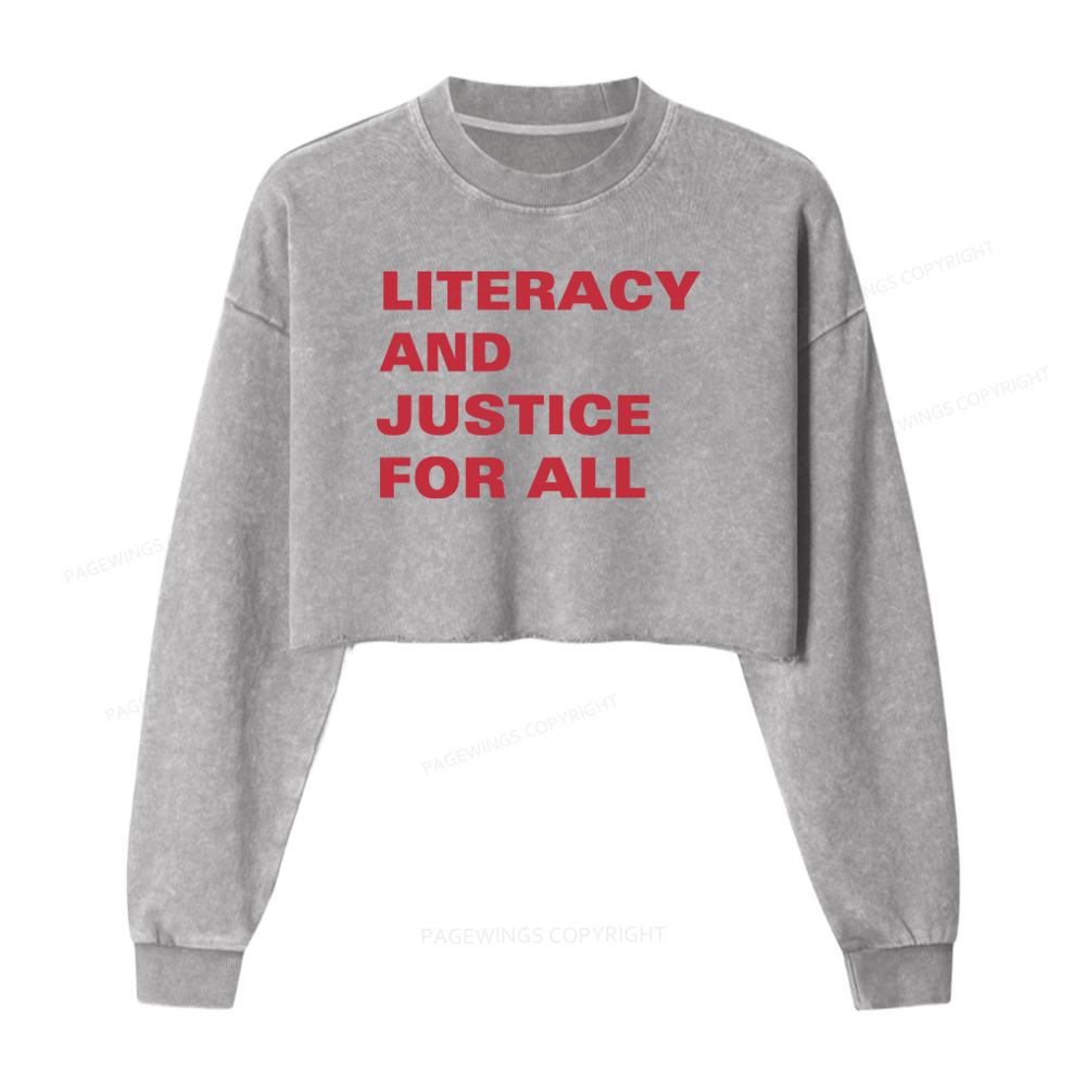 Pagewings Literacy And Justice For All 14932 Bookish Washed Crop Sweatshirt