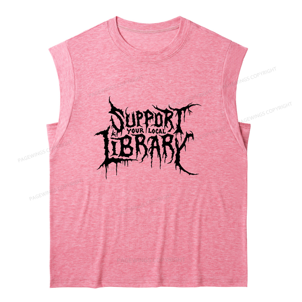 Pagewings Support Your Local Library 11432 Bookish Women's Heather Tank Top