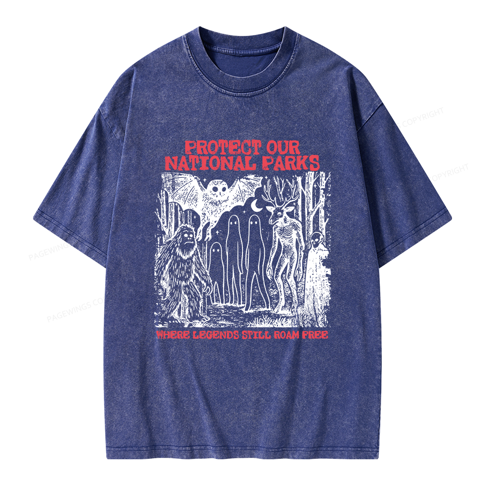 Pagewings Protect Our Parks Vintage Camping Unisex Washed T-shirt