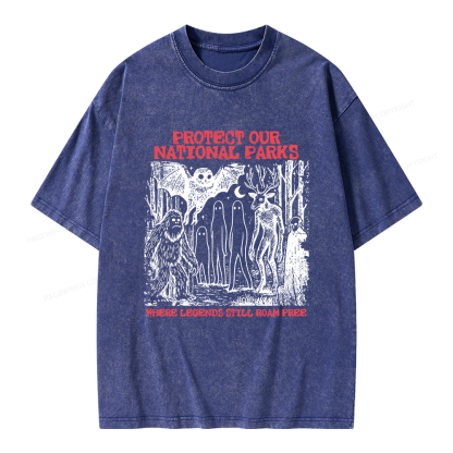 Pagewings Protect Our Parks Vintage Camping Unisex Washed T-shirt