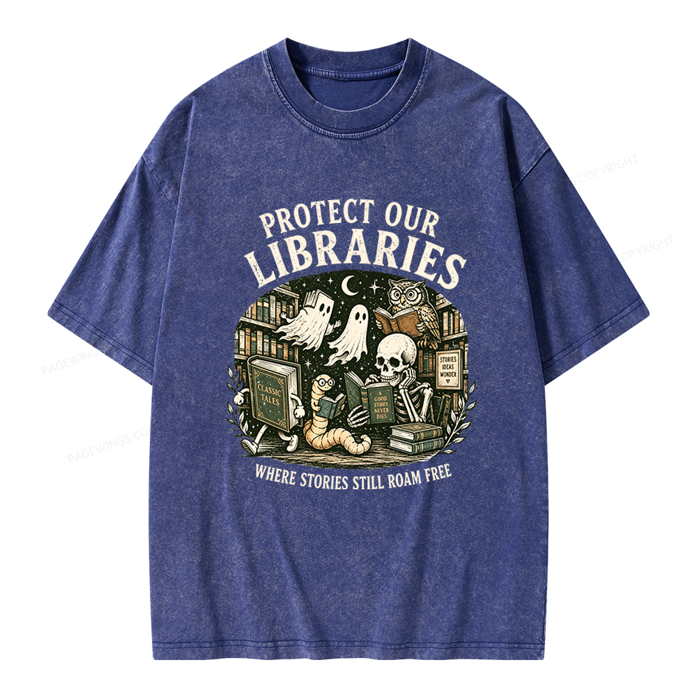 Pagewings Protect Our Libraries Unisex Washed T-shirt