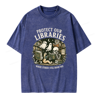 Pagewings Protect Our Libraries Unisex Washed T-shirt