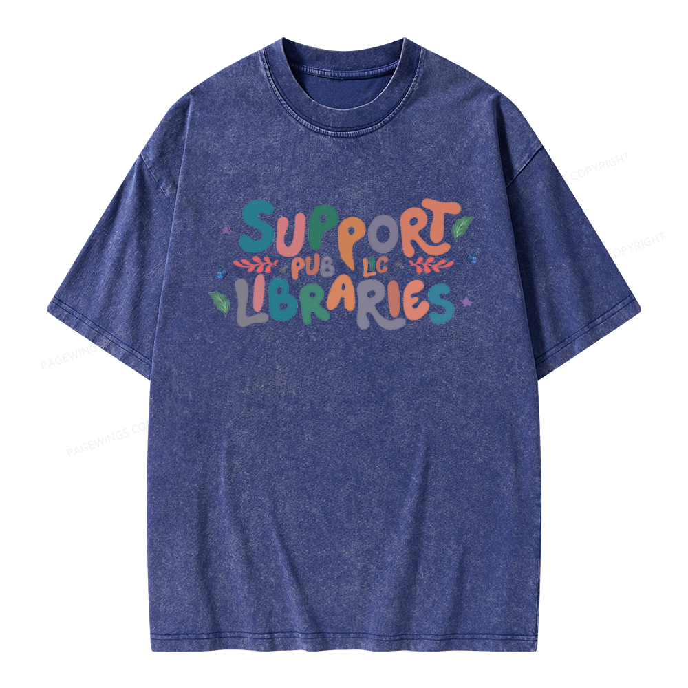 Pagewing Support Public Libraries Unisex Washed T-shirt