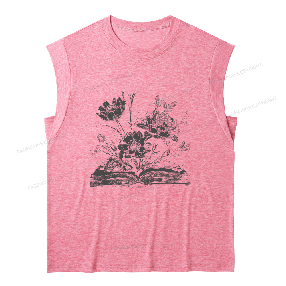 Pagewings Book and Flowers 16324 Bookish Women's Heather Tank Top