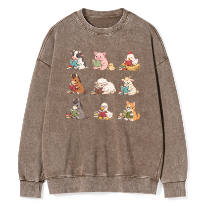 Pagewing Farm Animals Reading16179 Read Unisex Washed Sweatshirt