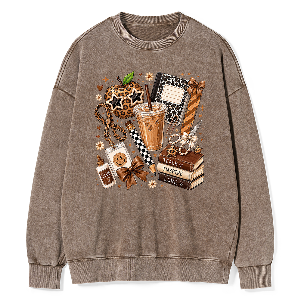 Pagewing Leopard Teacher Book16229 Read Unisex Washed Sweatshirt