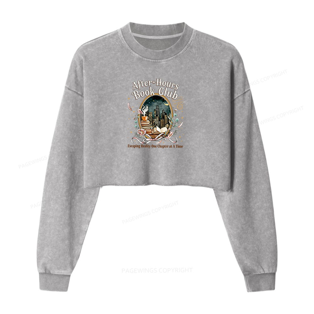 Pagewings After‑Hours Book Club Washed Crop Sweatshirt