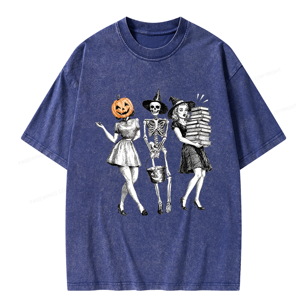 Pagewings Spooky Books Girl Unisex Washed T-shirt