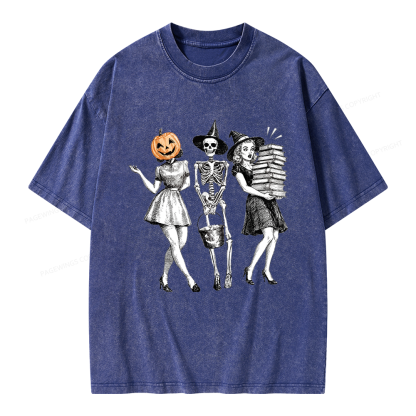 Pagewings Spooky Books Girl Unisex Washed T-shirt