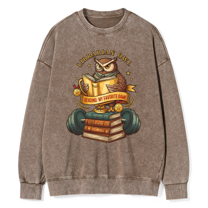 Pagewings Librarian Owl Unisex Washed Sweatshirt
