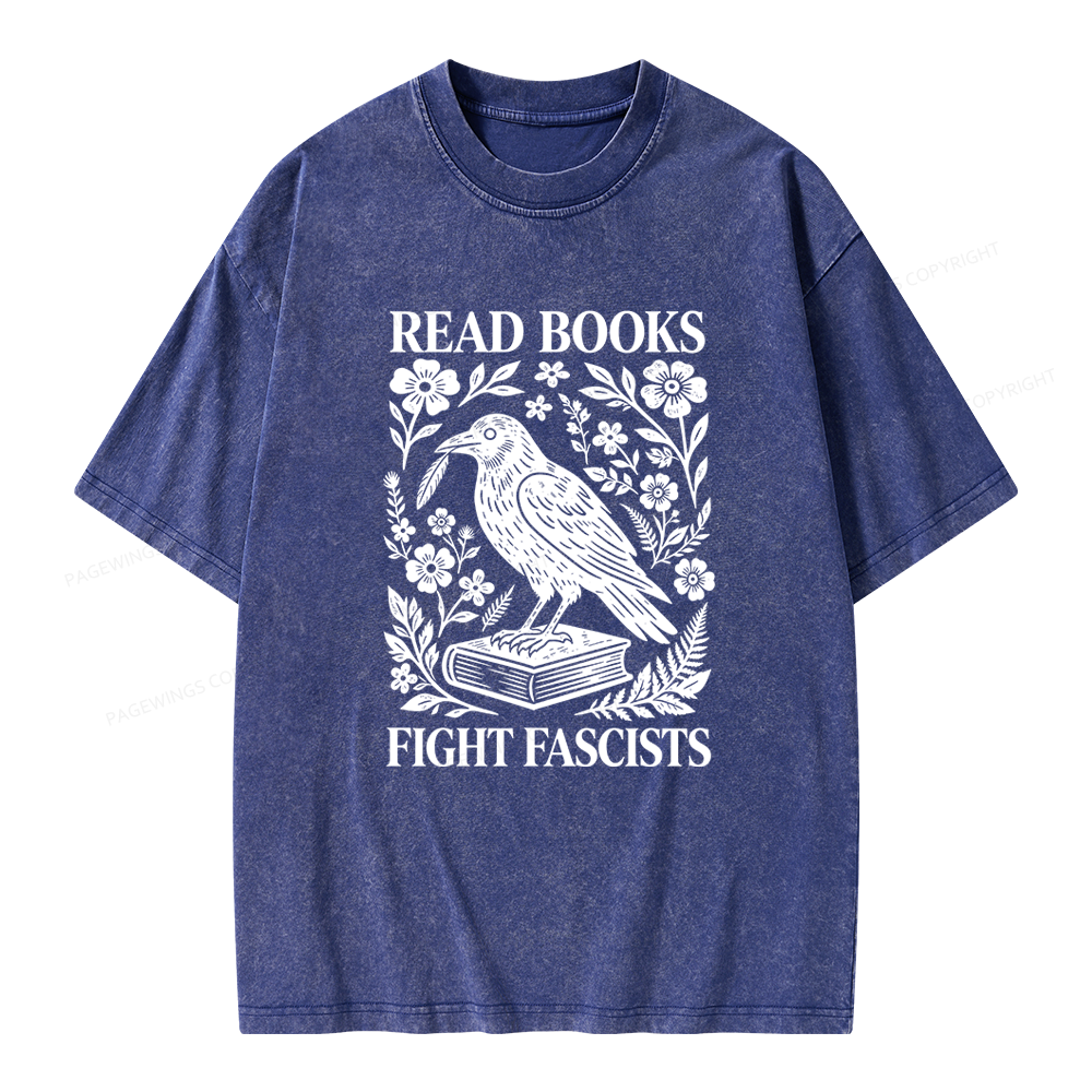 Pagewings Read Books Fight Fascists Unisex Washed T-shirt