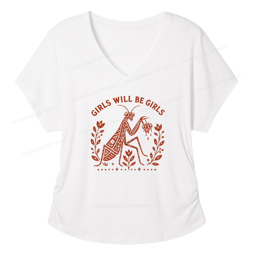 Pagewing Girls Will Be Girls16300 Soft Women's Modal V-neck T-shirt
