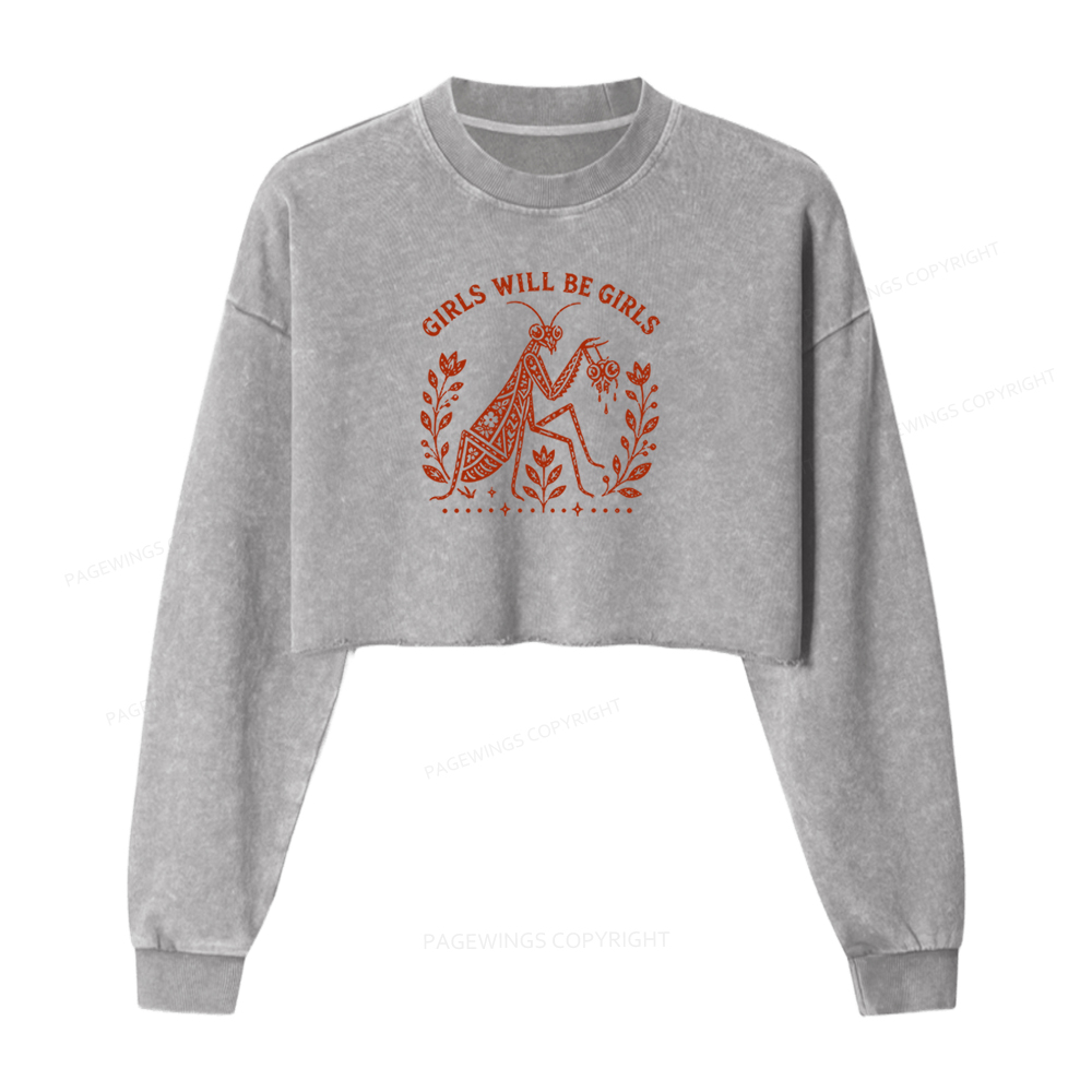 Pagewing Girls Will Be Girls 16300 Bookish Washed Crop Sweatshirt