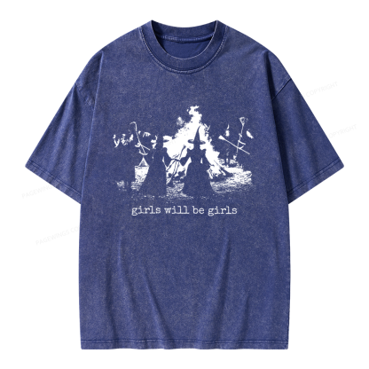 Pagewings Girls Will Be Girls Unisex Washed T-shirt