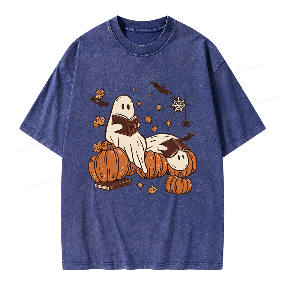 Pagewings Ghost Reading Unisex Washed T-shirt
