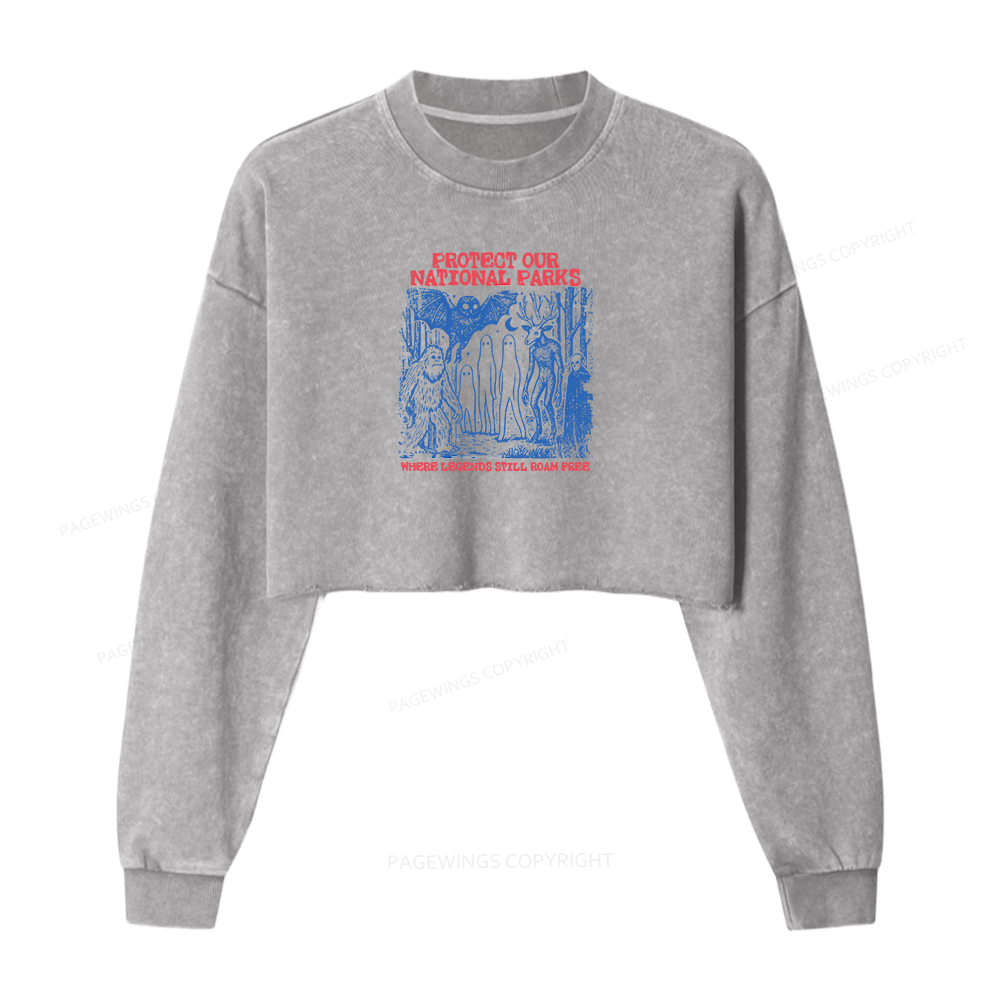Pagewings Protect Our Parks Vintage Camping 16403 Bookish Washed Crop Sweatshirt