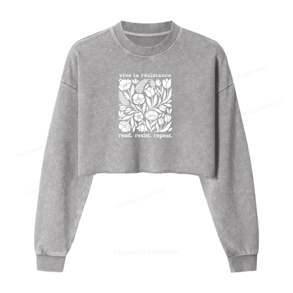 Pagewings Read Resist Repeat 16414 Bookish Washed Crop Sweatshirt