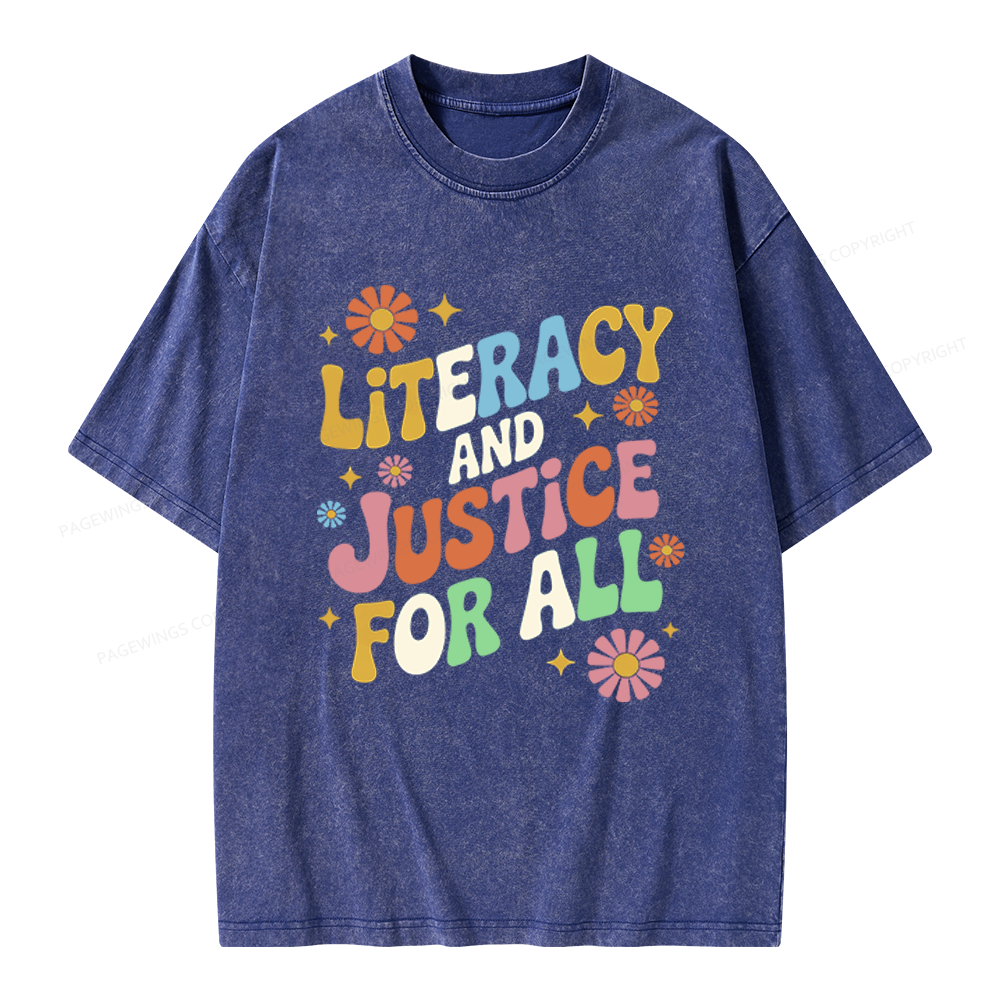 Pagewings Literacy And Justice For All Unisex Washed T-shirt