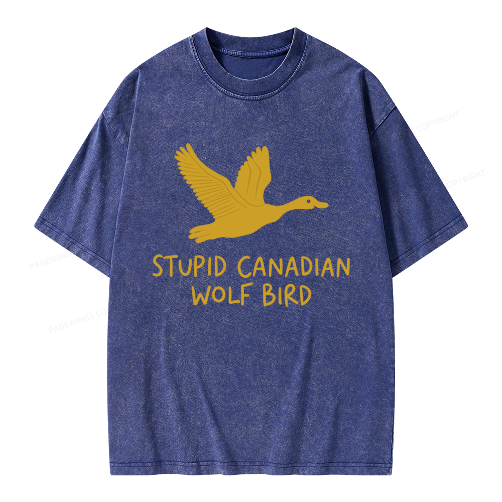 Pagewings Stupid Canadian Wolf Bird Unisex Washed T-shirt
