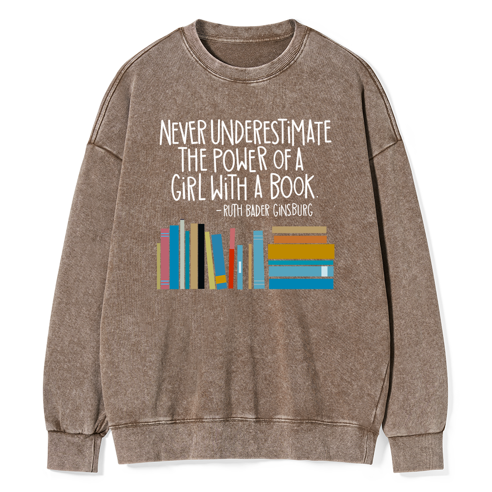 Pagewings Ruth Bader Ginsburg Girl with a Book Unisex Washed Sweatshirt