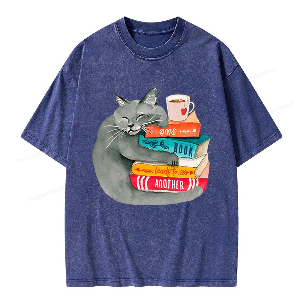 Pagewings Book Lover Cat Unisex Washed T-shirt