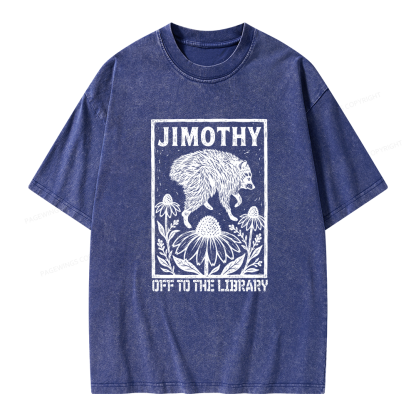 Pagewings Raccoon Meme Off To The Library Unisex Washed T-shirt
