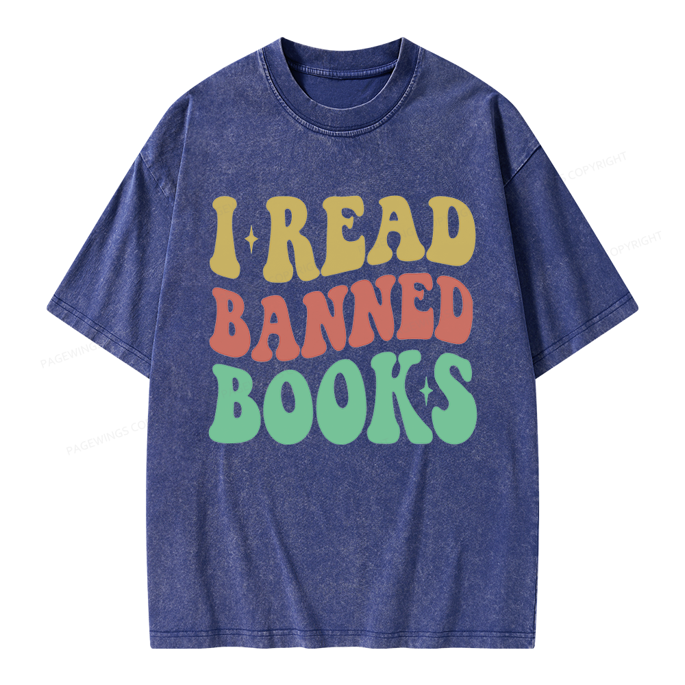 Pagewings Vintage I Read Banned Books Unisex Washed T-shirt