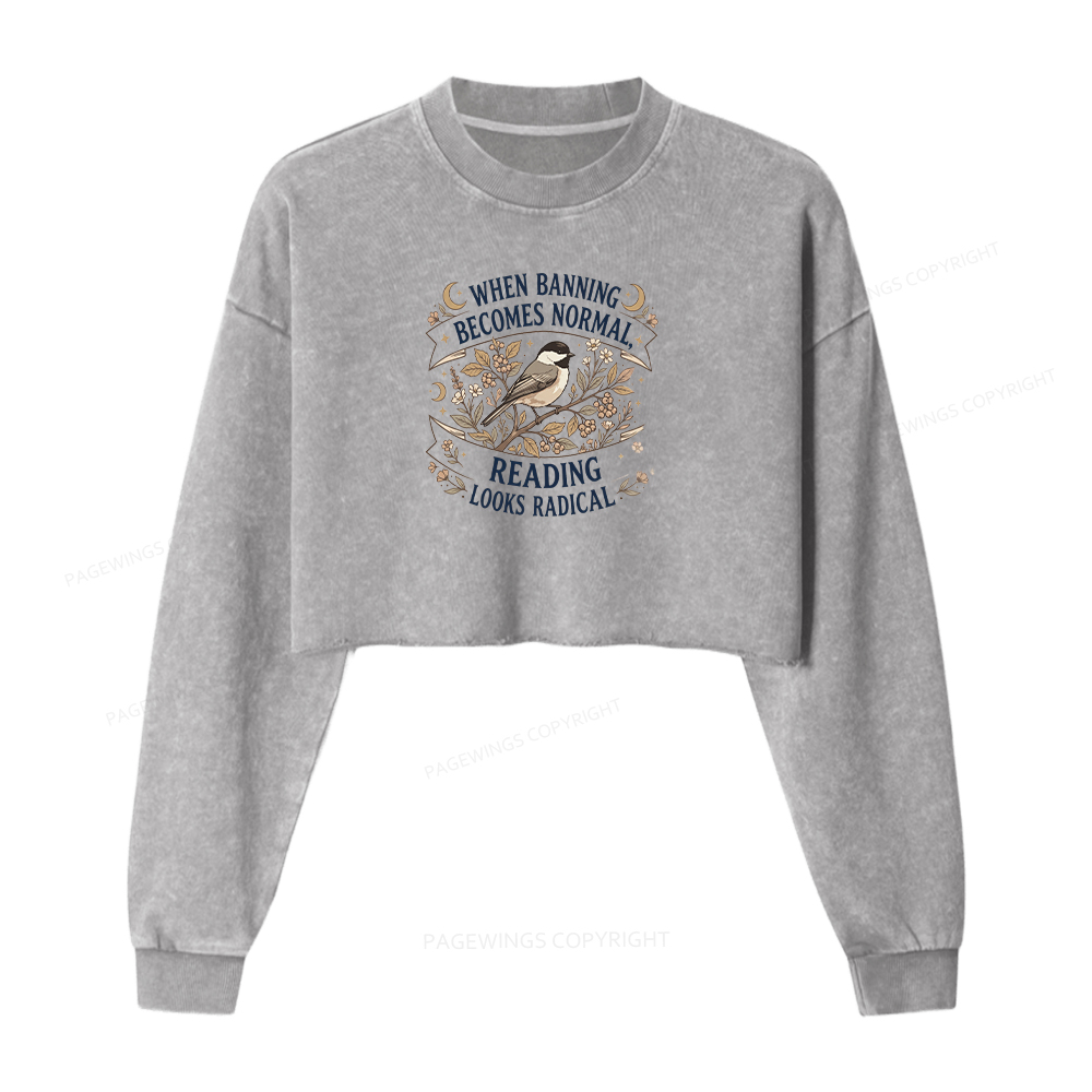 Pagewings Reading Looks Radical Washed Crop Sweatshirt