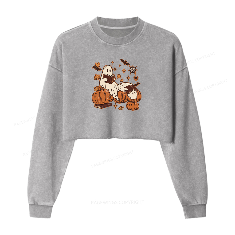 Pagewings Ghost Reading Washed Crop Sweatshirt