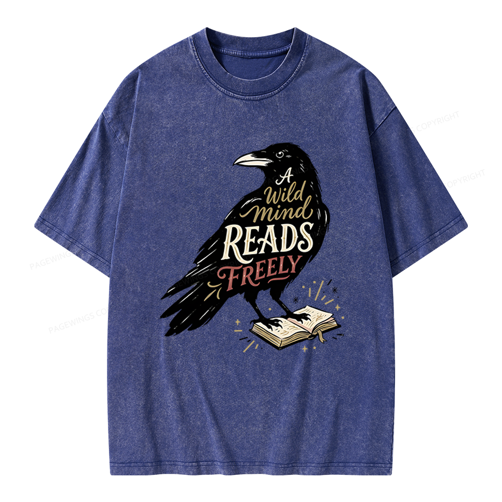 Pagewings A Wild Mind Reads Freely Unisex Washed T-shirt