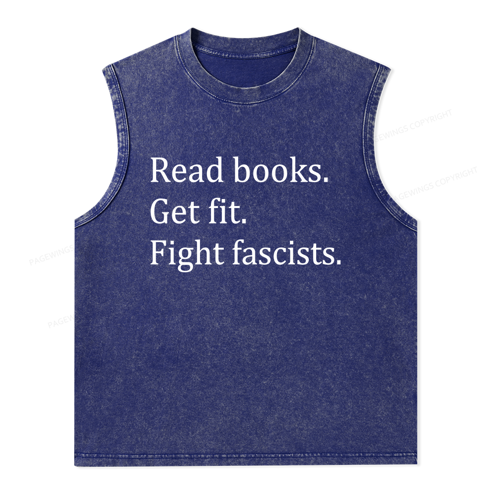 Pagewings Read Books Get Fit Fight Fascists Bookish Unisex Washed Tank Top