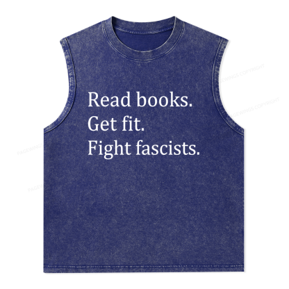 Pagewings Read Books Get Fit Fight Fascists Bookish Unisex Washed Tank Top