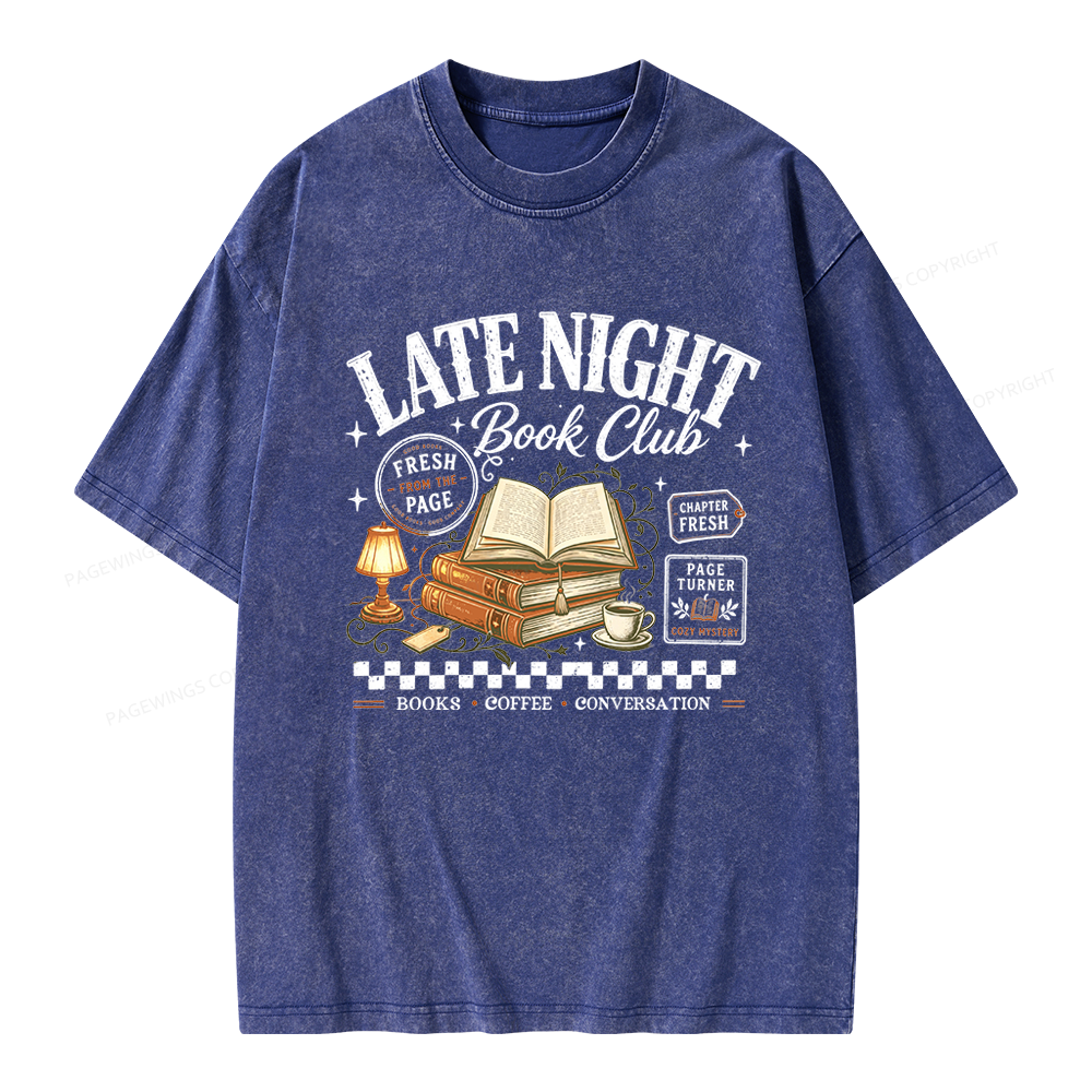 Pagewings Late Night Book Club Unisex Washed T-shirt