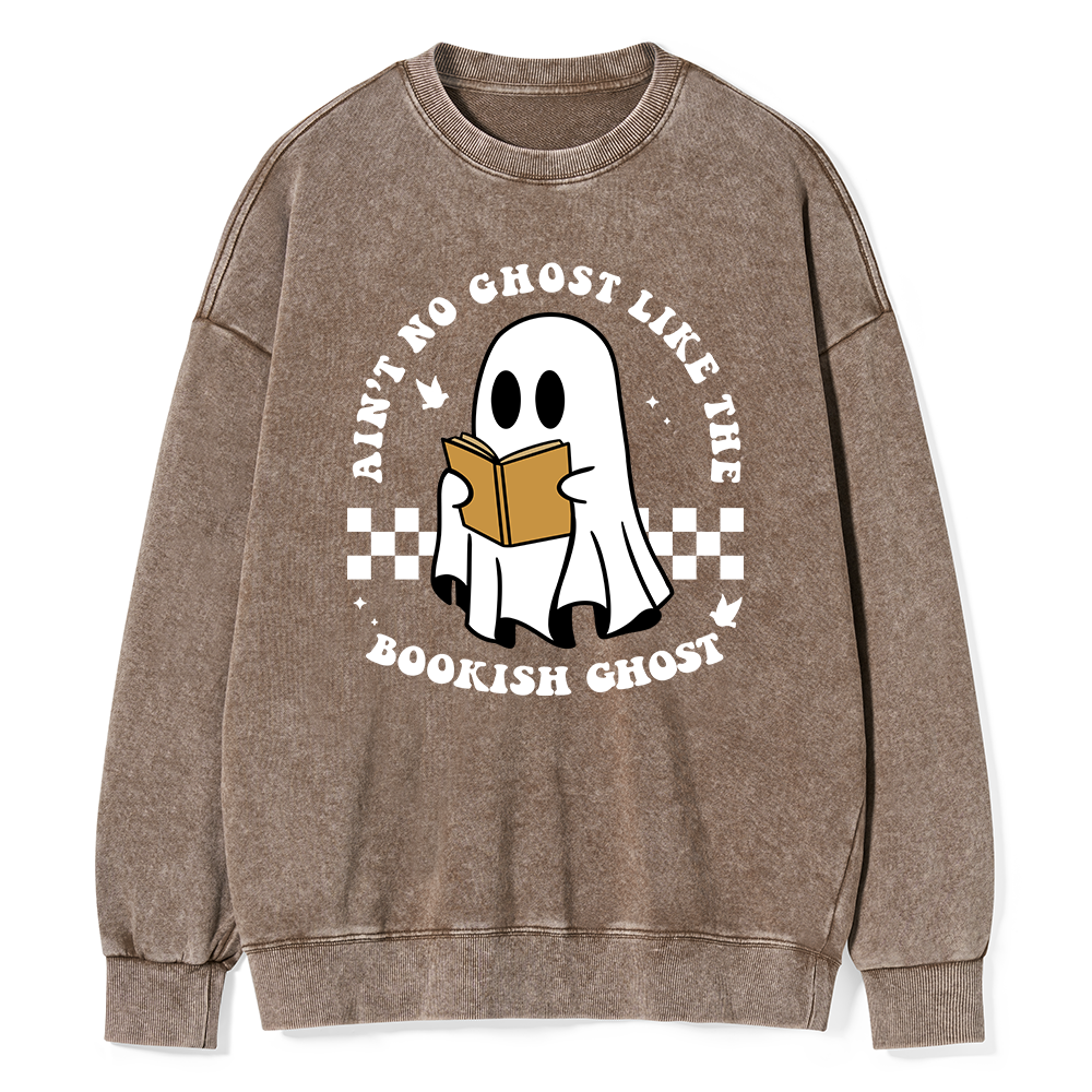 Pagewings Ain't No Ghost Like The Bookish Ghost Unisex Washed Sweatshirt