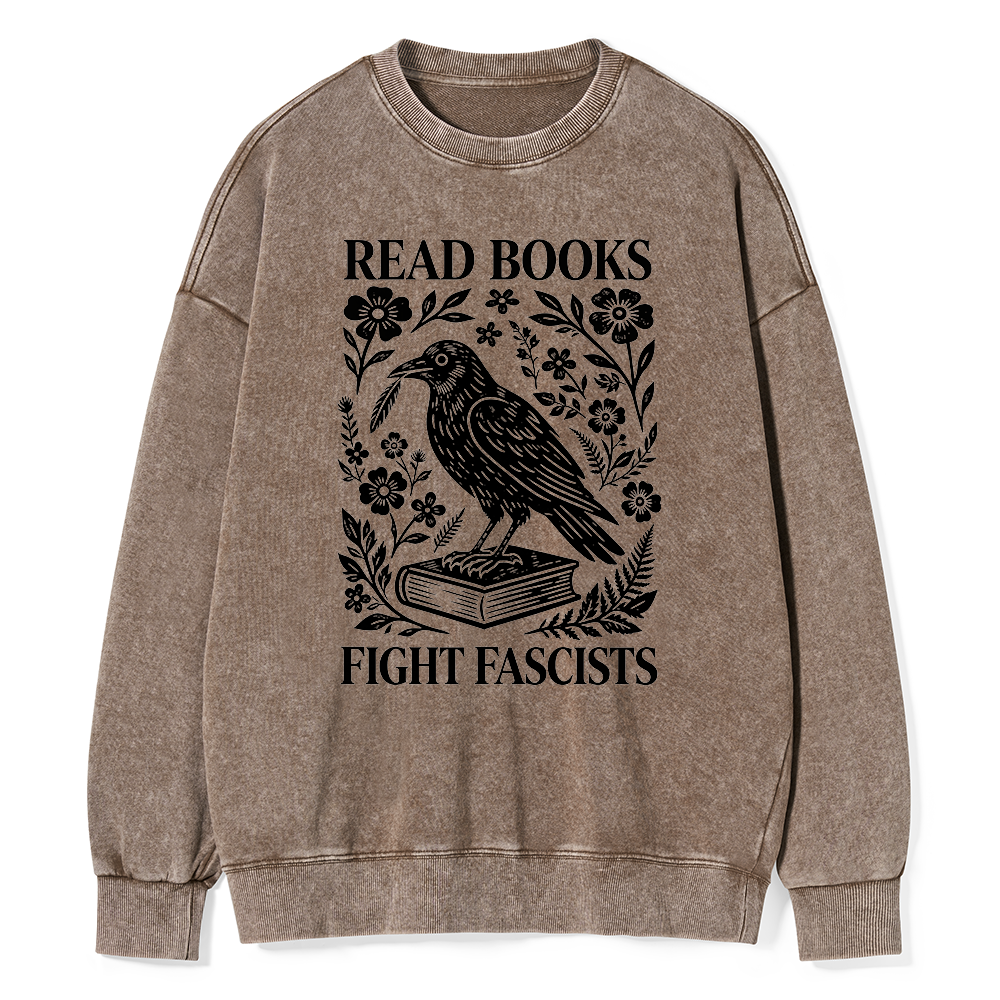 Pagewings Read Books Fight Fascists Unisex Washed Sweatshirt