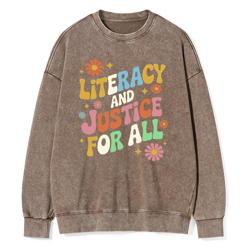 Pagewings Literacy And Justice For All Unisex Washed Sweatshirt