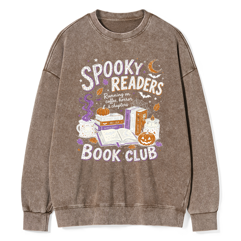 Pagewings Spooky Readers Book Club Unisex Washed Sweatshirt