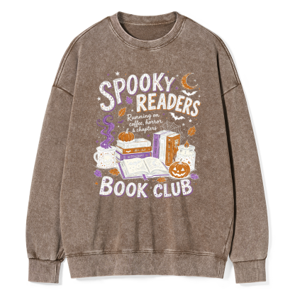 Pagewings Spooky Readers Book Club Unisex Washed Sweatshirt