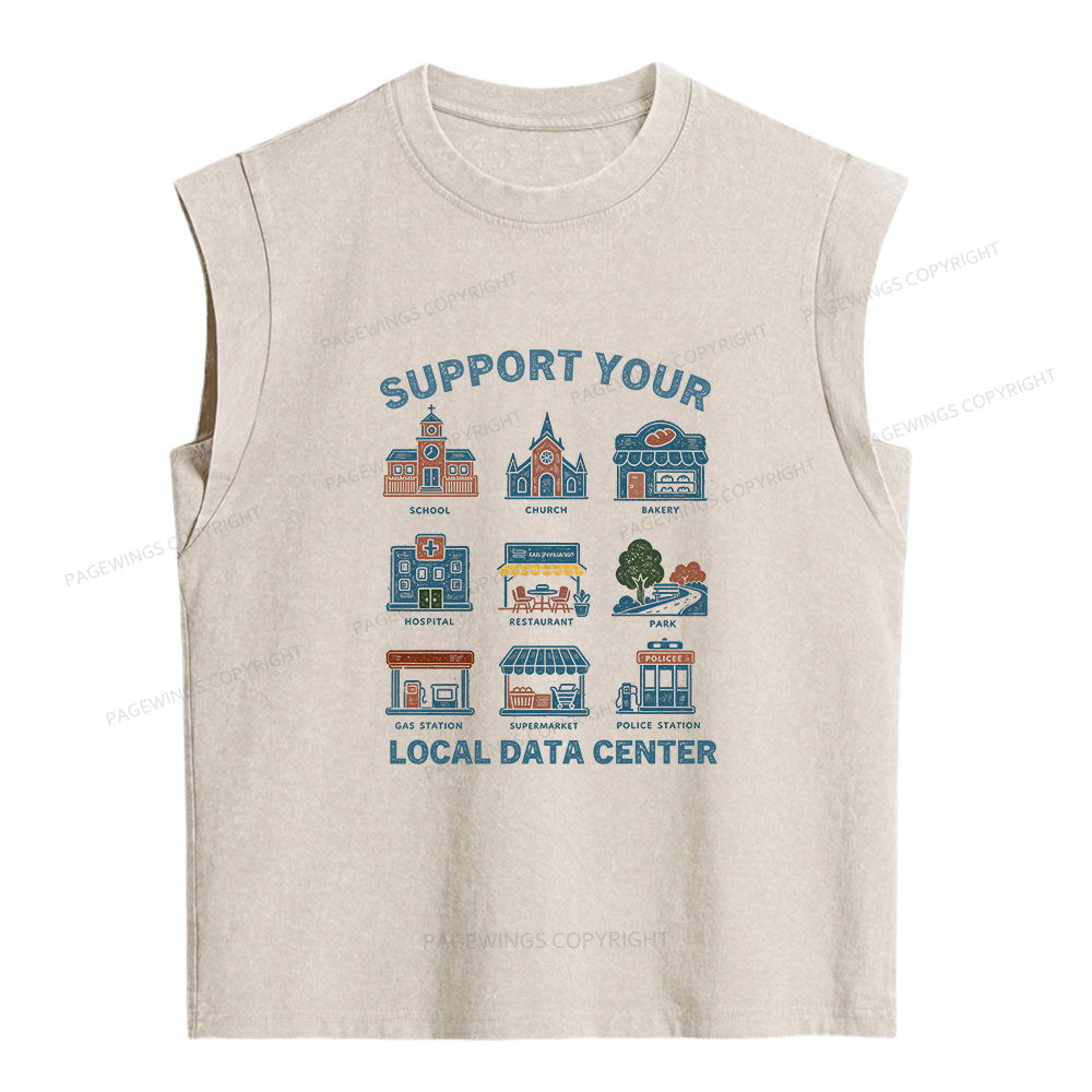 Pagewings Support Your Local Data Center Women's Washed Tank Top