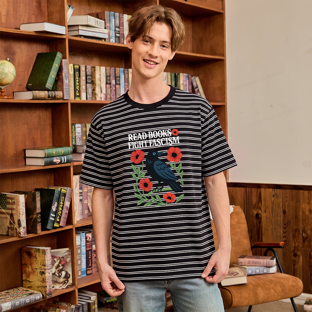 Pagewings Read Books Fight Fascism Unisex Striped T-Shirt